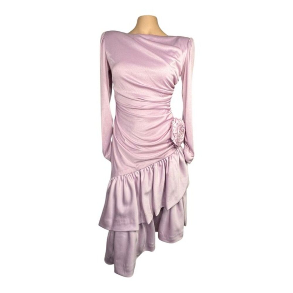 Vintage Samuel Scott Lavender Ruched Ruffle Dress – Size 6